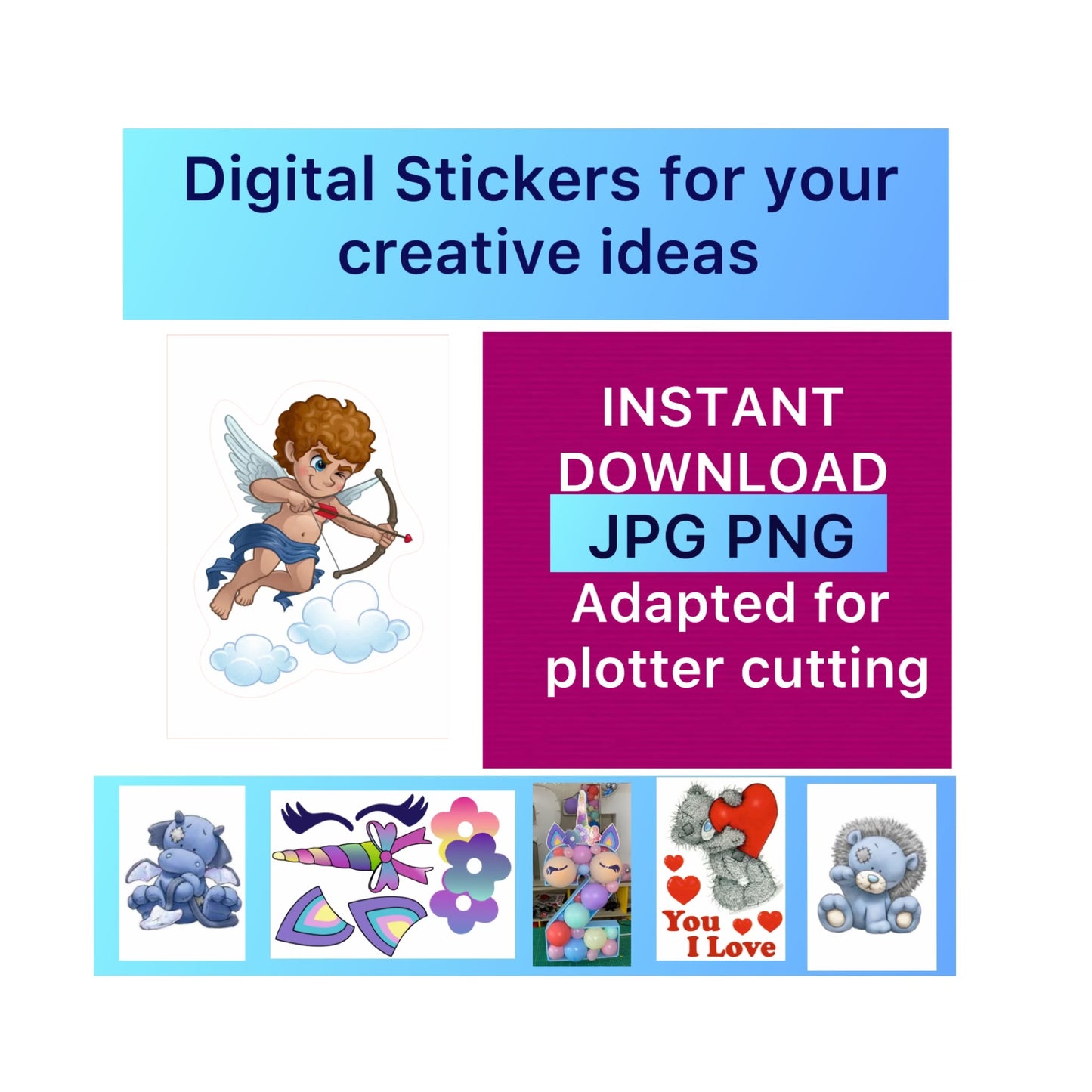 Digital stickers of Cupid