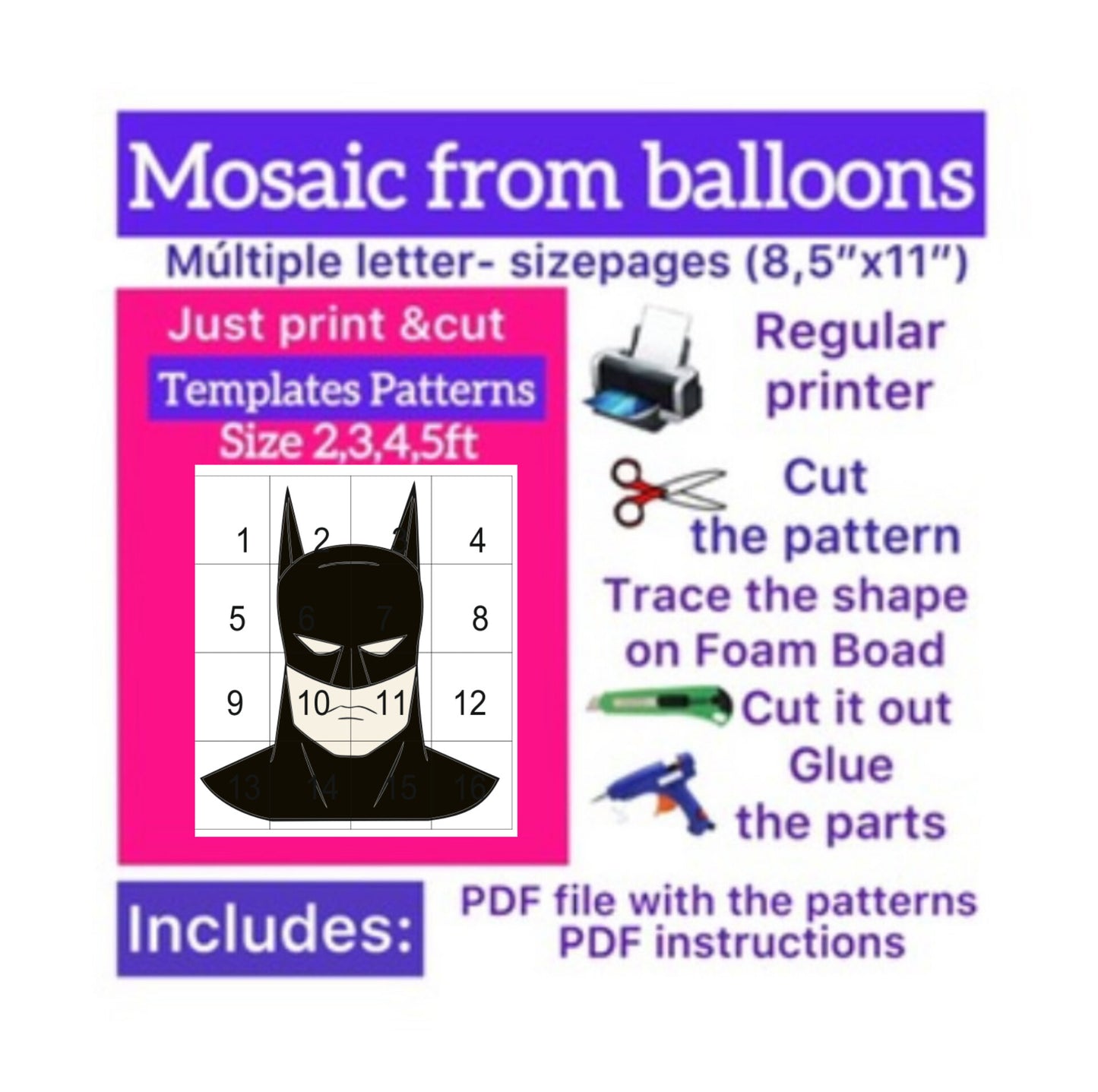 Template of   Batman bust (All sizes are included: 2, 3, 4, 5ft.)