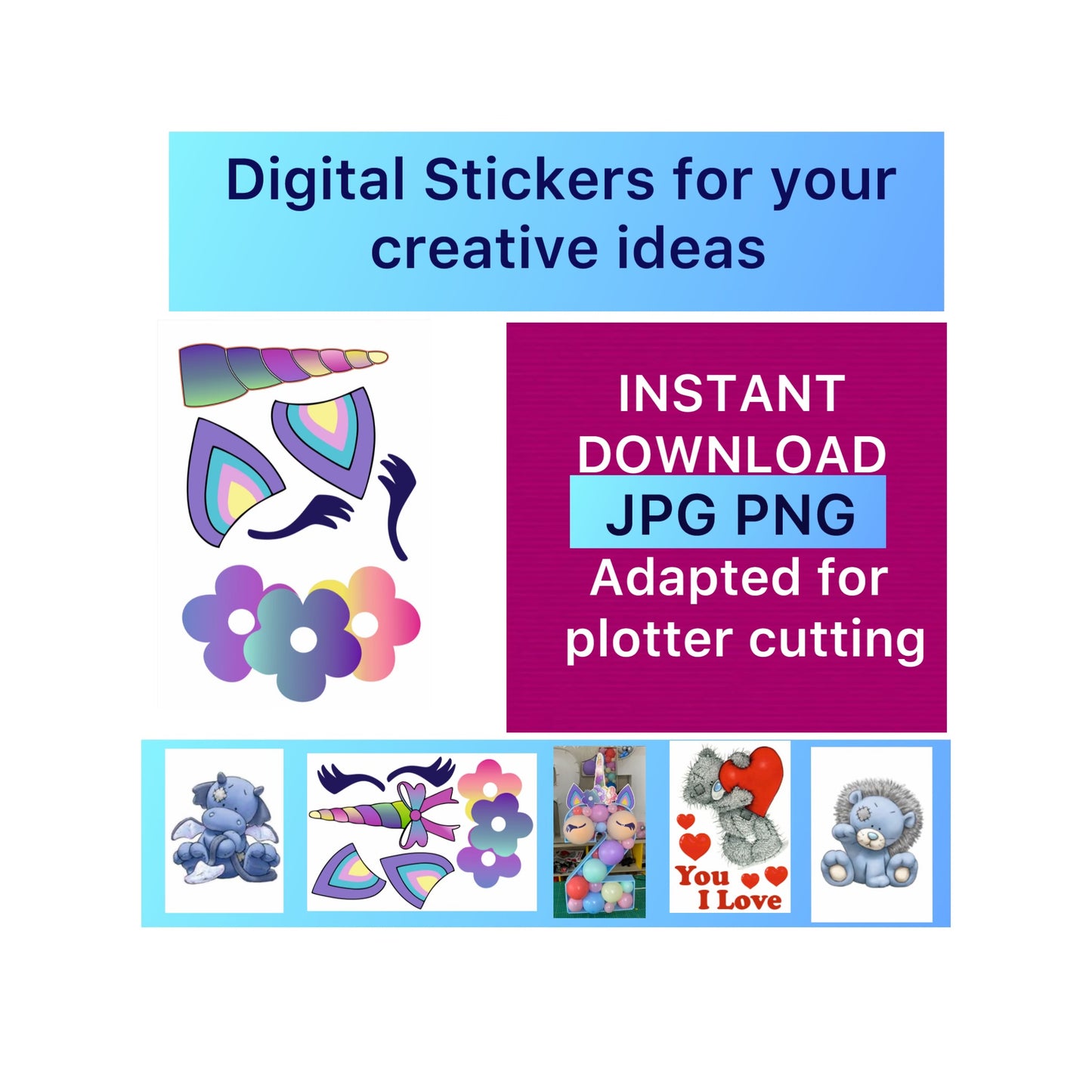 Digital stickers Unicorn, elements for decoration