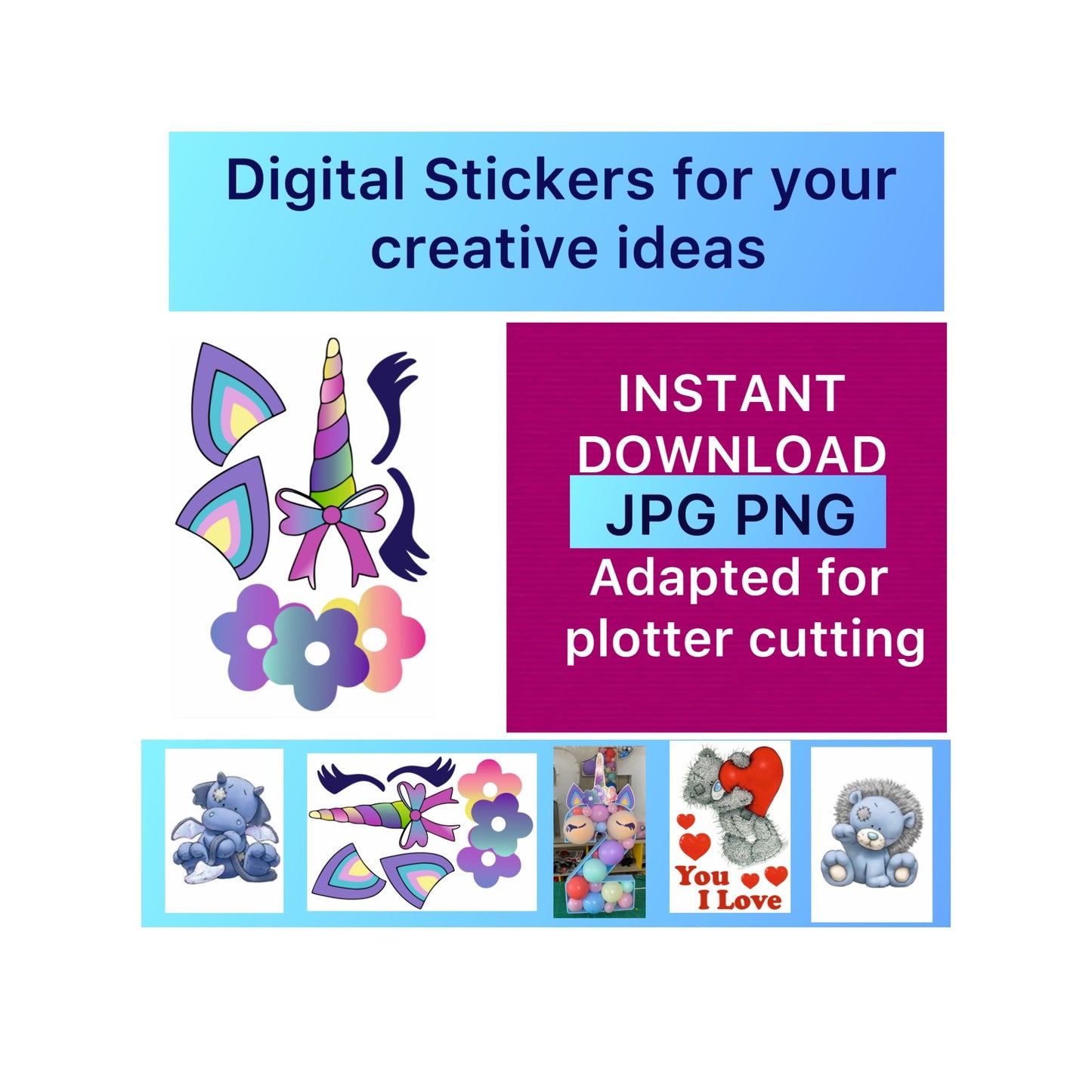 Digital stickers of Unicorn  two, elements for decoration