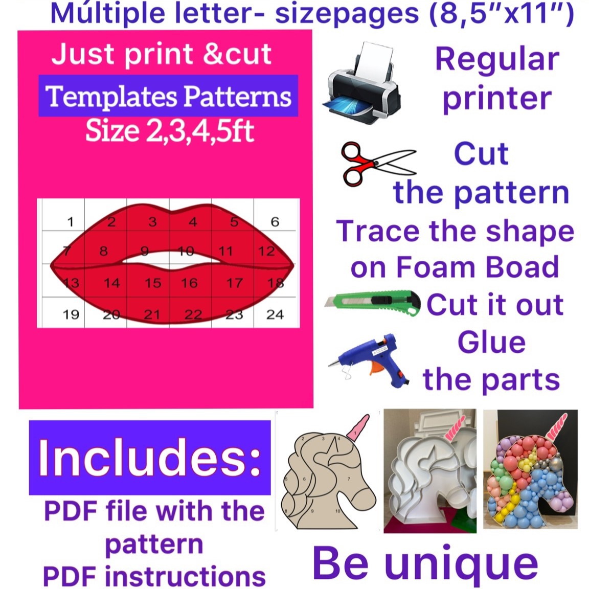 Template of Lips 8 (All sizes are included: 2, 3, 4, 5ft.)