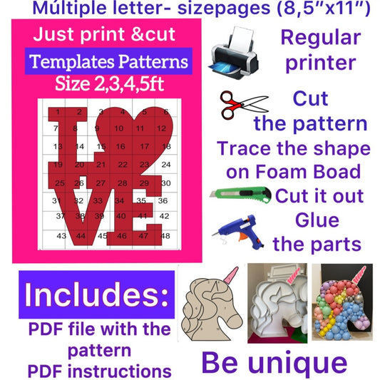 Template of LOVE 8 (All sizes are included: 2, 3, 4, 5ft.)