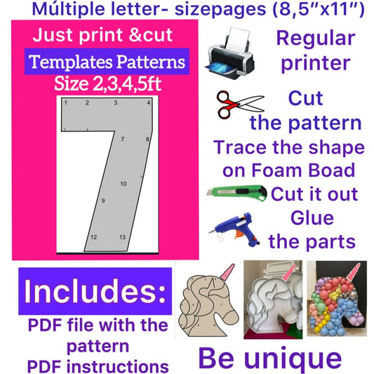 Plantilla del número 7 (2, 3, 4, 5 pies)