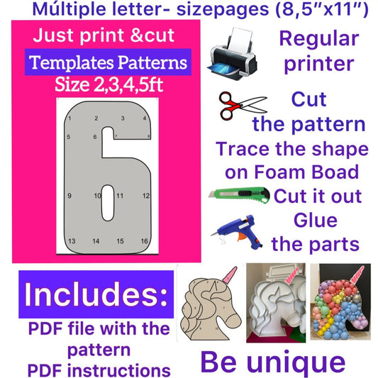 Plantilla del número 6 (2, 3, 4, 5 pies)