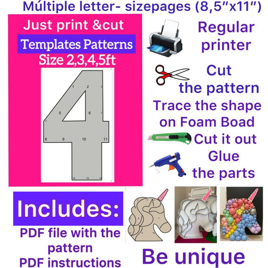 Plantilla del número 4 (2, 3, 4, 5 pies)