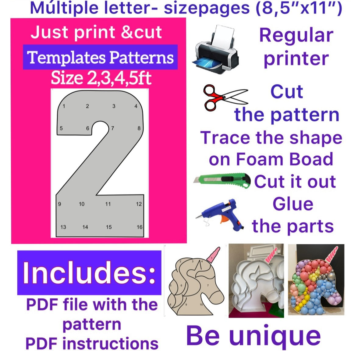 Plantilla del número 8 (2, 3, 4, 5 pies)