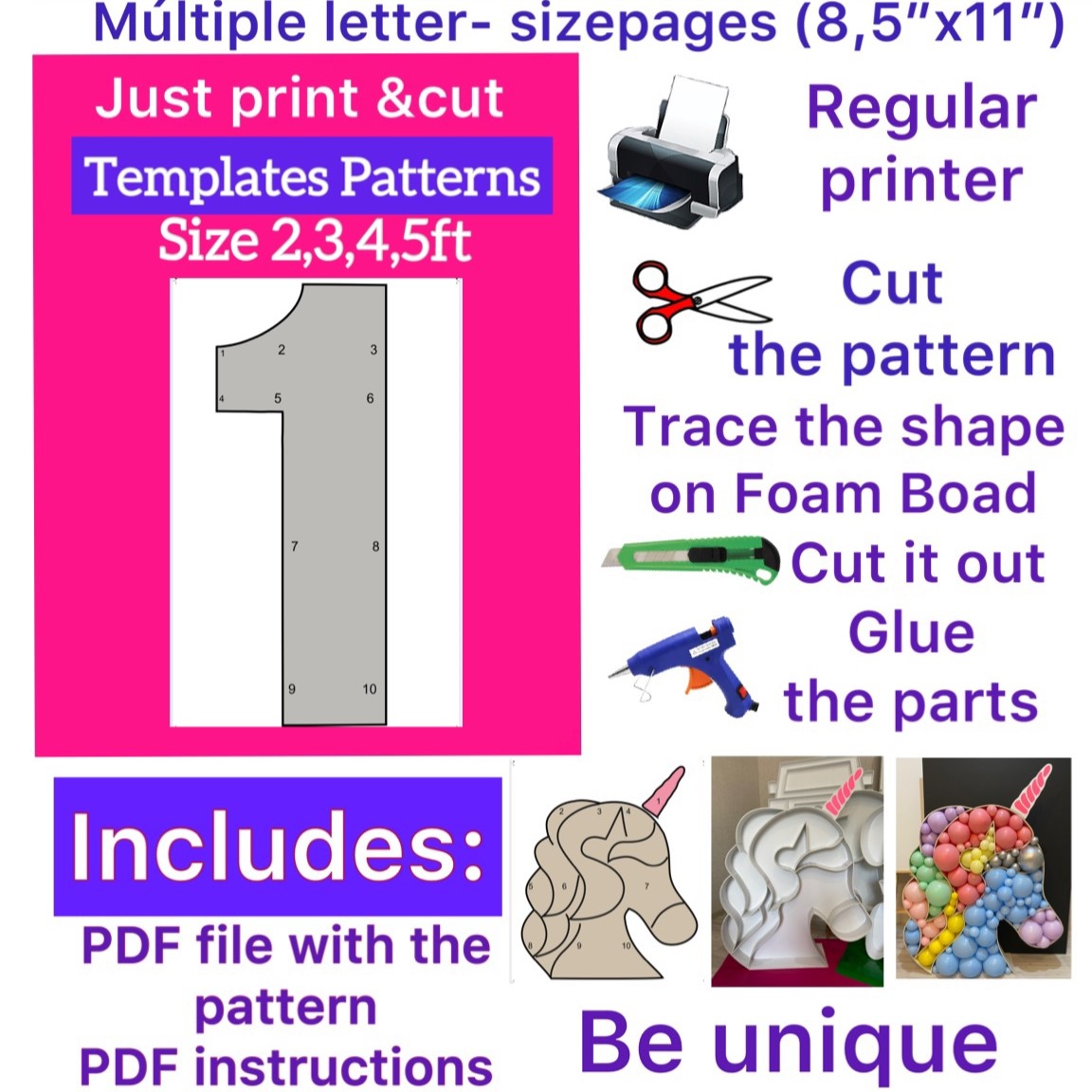 Plantilla del número 8 (2, 3, 4, 5 pies)