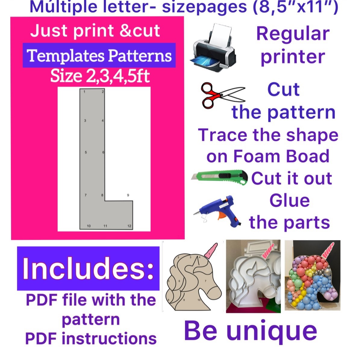 Template of letter L (All sizes are included: 2, 3, 4, 5ft.)