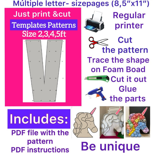 Template of letter V (All sizes are included: 2, 3, 4, 5ft.)