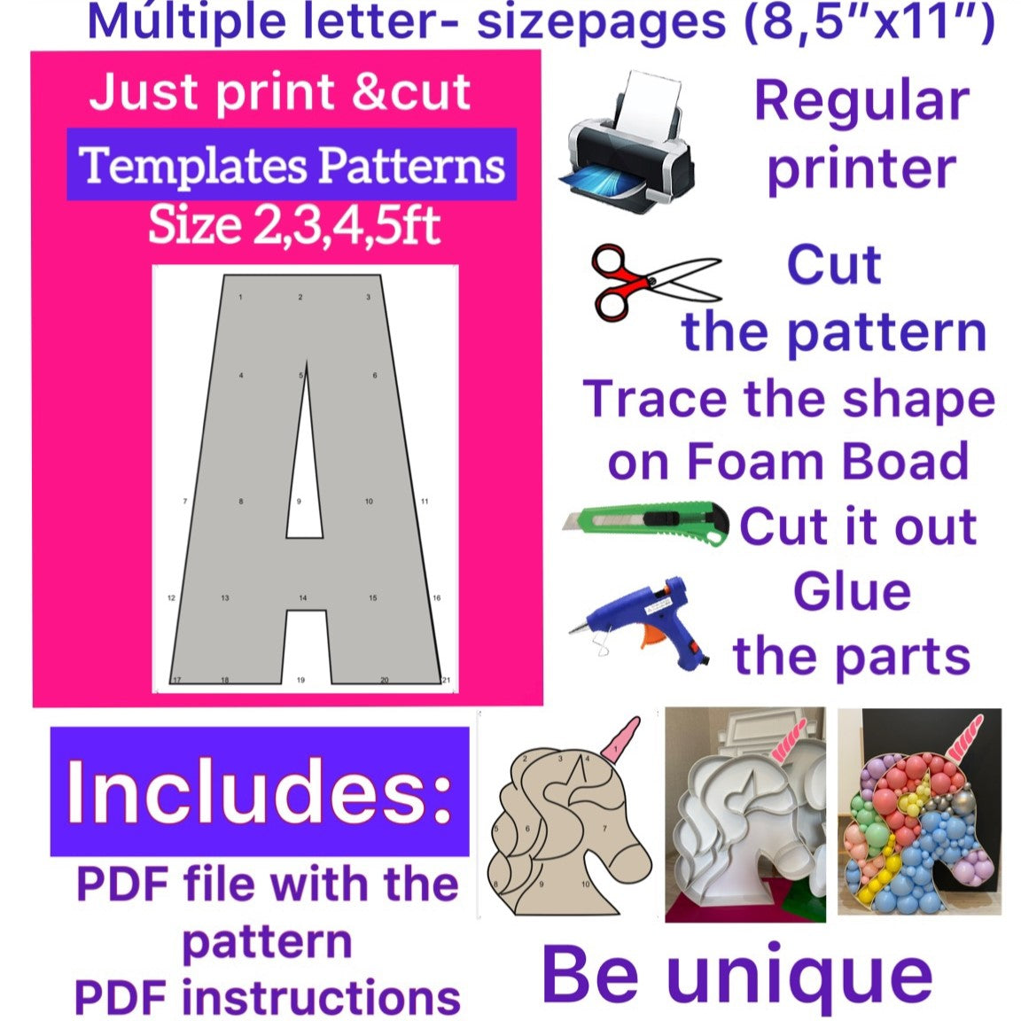 Template of letter A (All sizes are included: 2, 3, 4, 5ft.)