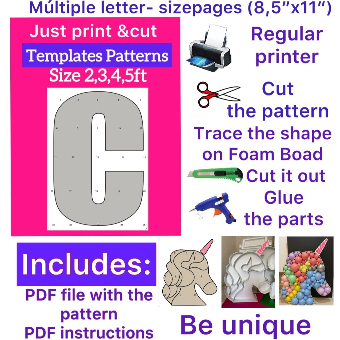 Template of letter C (All sizes are included: 2, 3, 4, 5ft.)