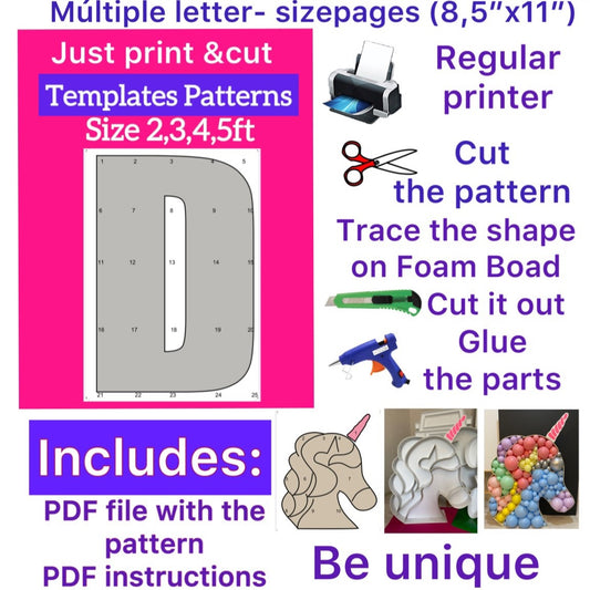 Template of letter D (All sizes are included: 2, 3, 4, 5ft.)