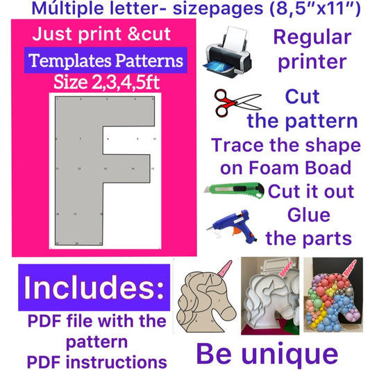 Template of letter F (All sizes are included: 2, 3, 4, 5ft.)