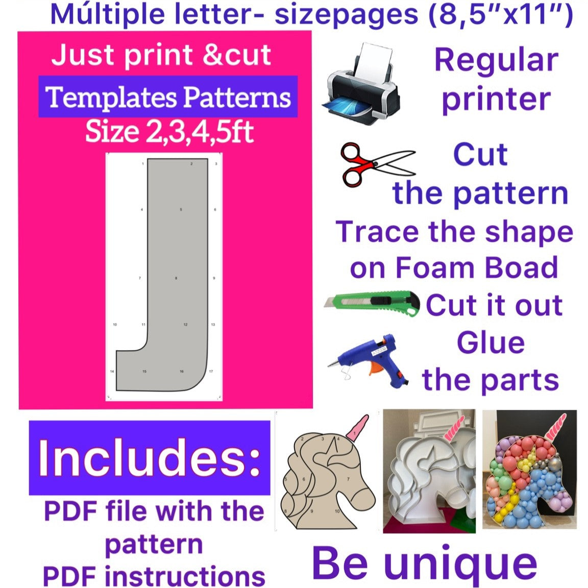 Template of letter J (All sizes are included: 2, 3, 4, 5ft.)