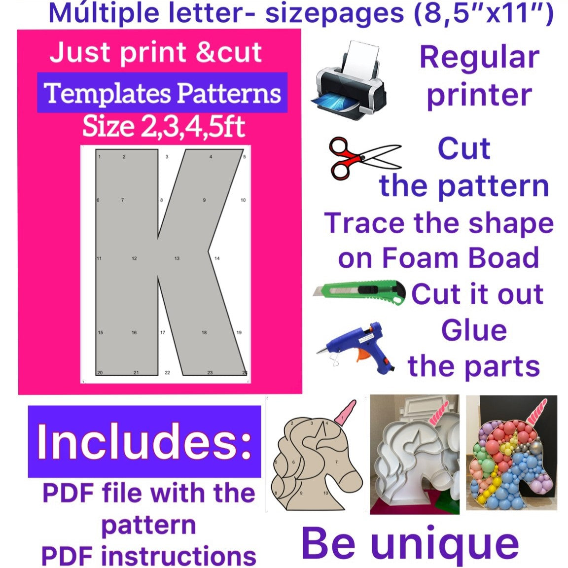 Template of letter K (All sizes are included: 2, 3, 4, 5ft.)