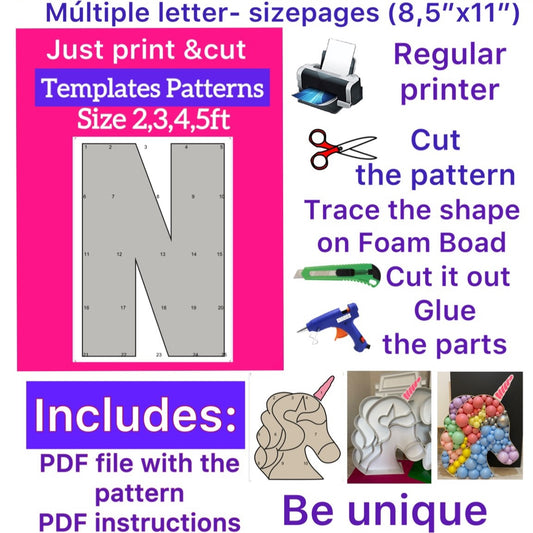 Template of letter N (All sizes are included: 2, 3, 4, 5ft.)