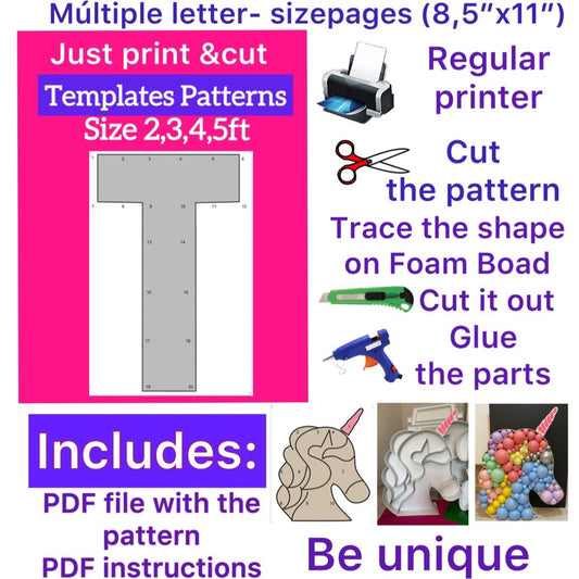 Template of letter T (All sizes are included: 2, 3, 4, 5ft.)