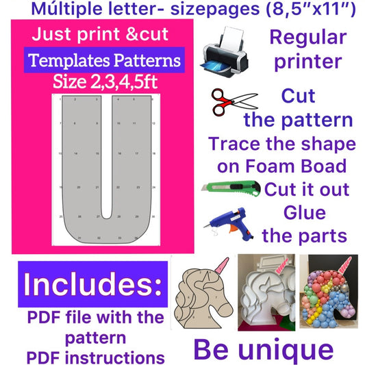 Template of letter U (All sizes are included: 2, 3, 4, 5ft.)