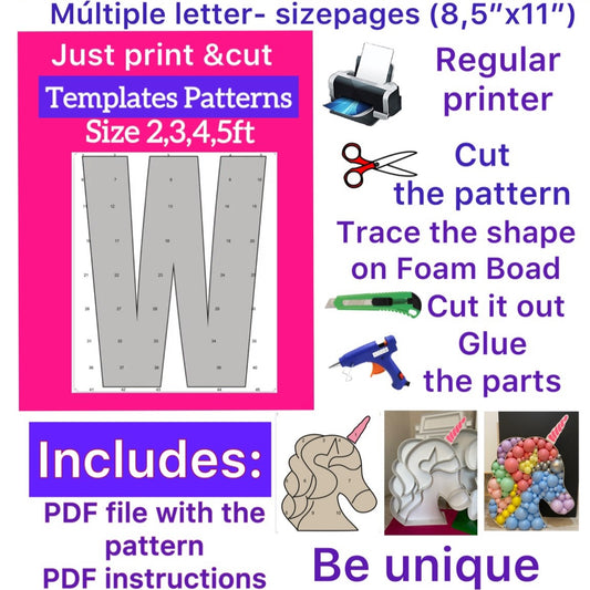 Template of letter W (All sizes are included: 2, 3, 4, 5ft.)