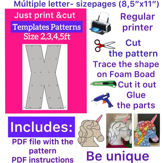 Template of letter X (All sizes are included: 2, 3, 4, 5ft.)