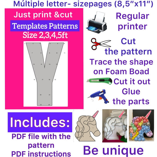 Template of letter Y (All sizes are included: 2, 3, 4, 5ft.)