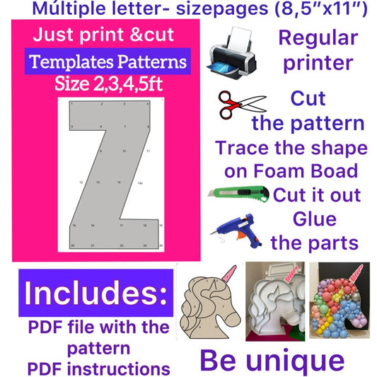 Template of letter Z (All sizes are included: 2, 3, 4, 5ft.)