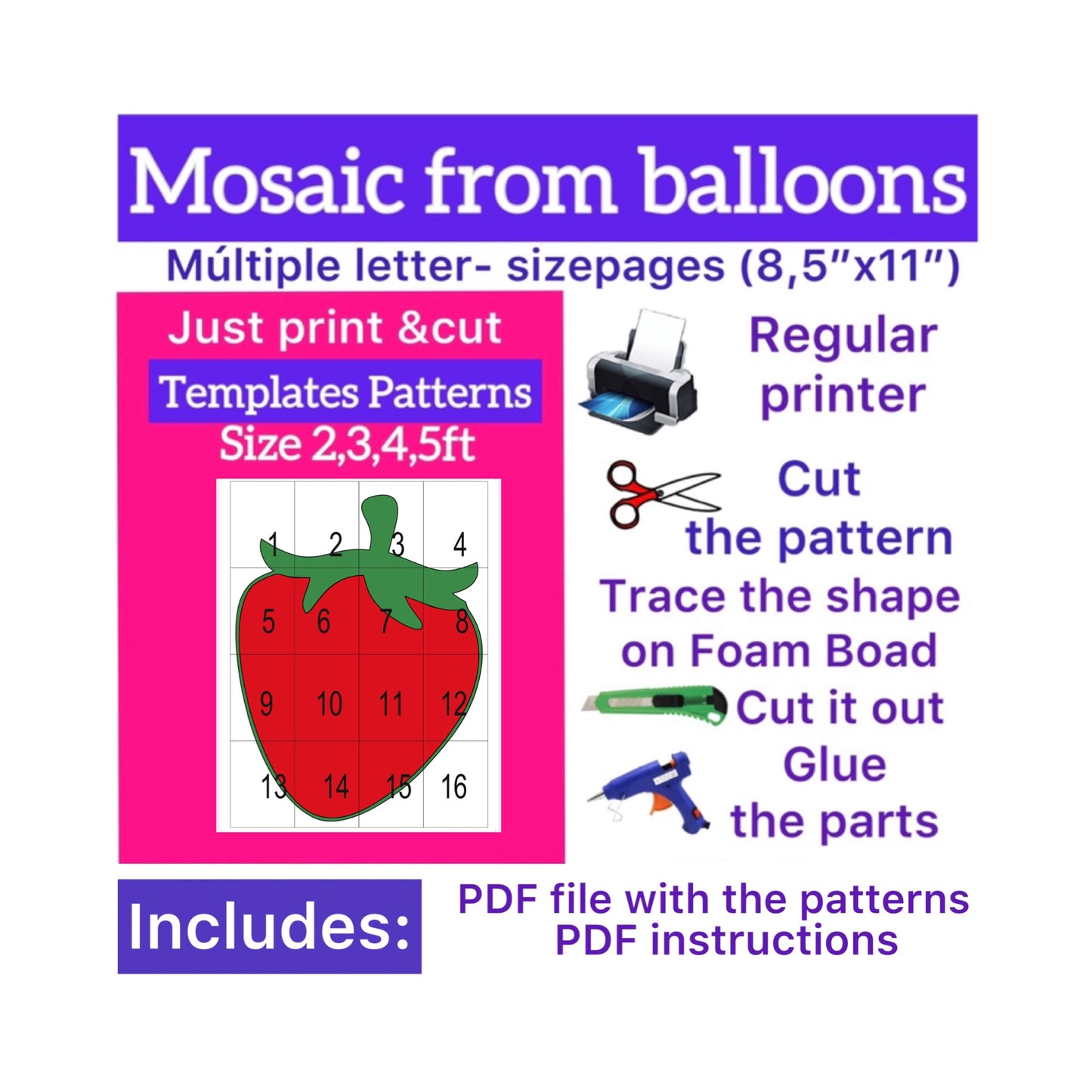 Template of  Strawberry  (All sizes are included: 2, 3, 4, 5ft.)