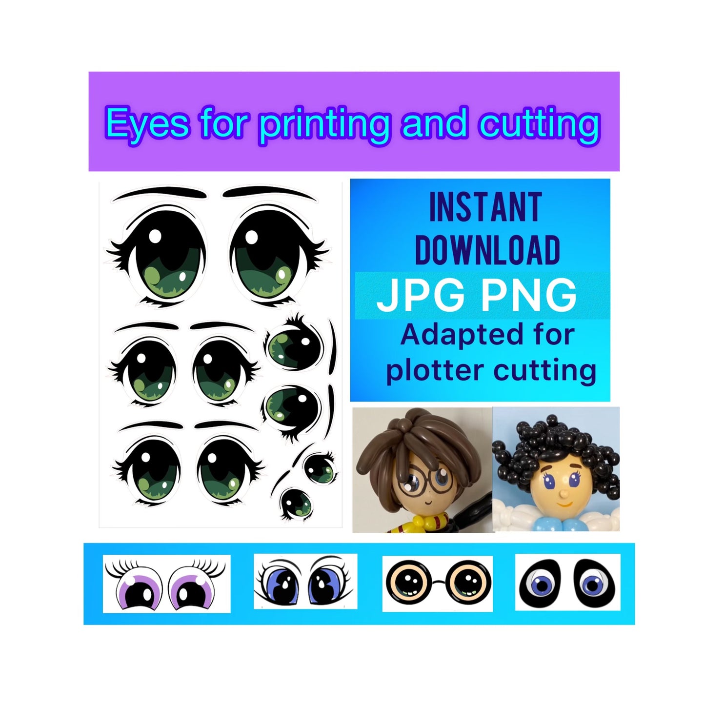 Eyes for printing and cutting "Anime" 01 (digital stickers)