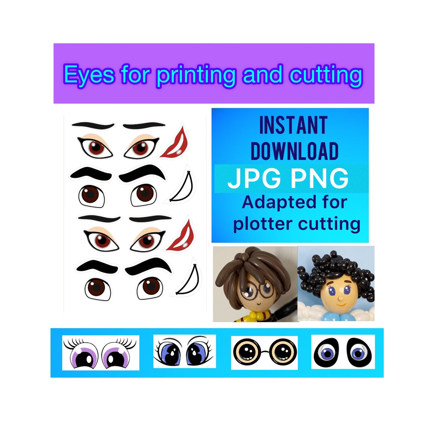 Eyes for printing and cutting "Jasmine and Aladdin" (digital stickers)