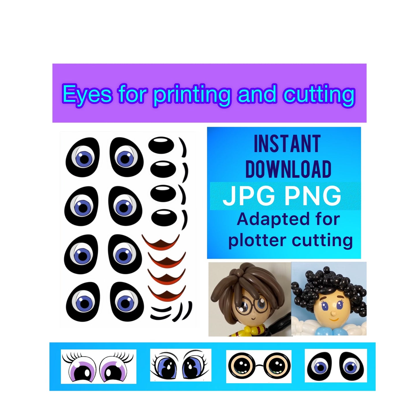 Eyes for printing and cutting "Panda" (digital stickers)