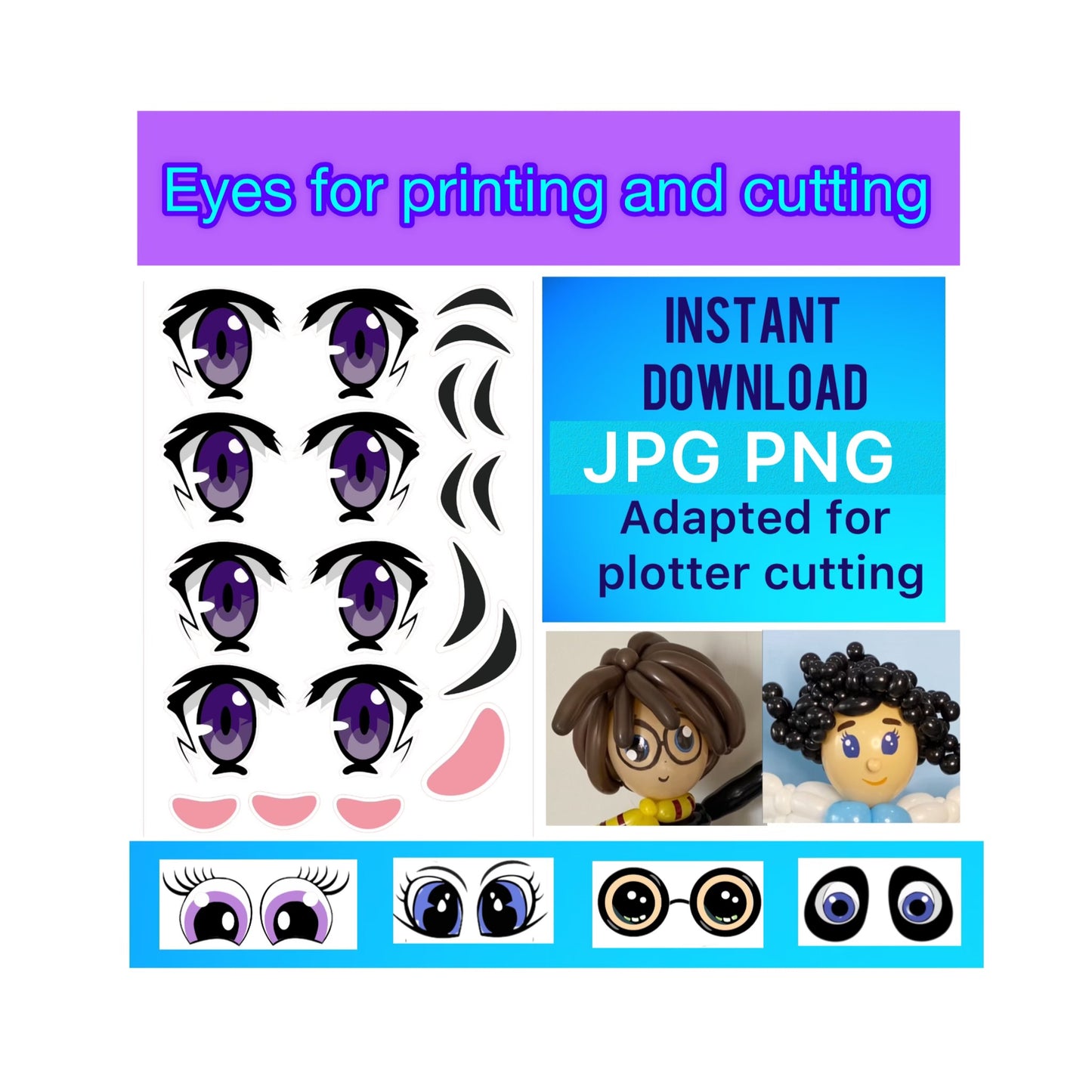 Eyes for printing and cutting "Anime" 03 (digital stickers)