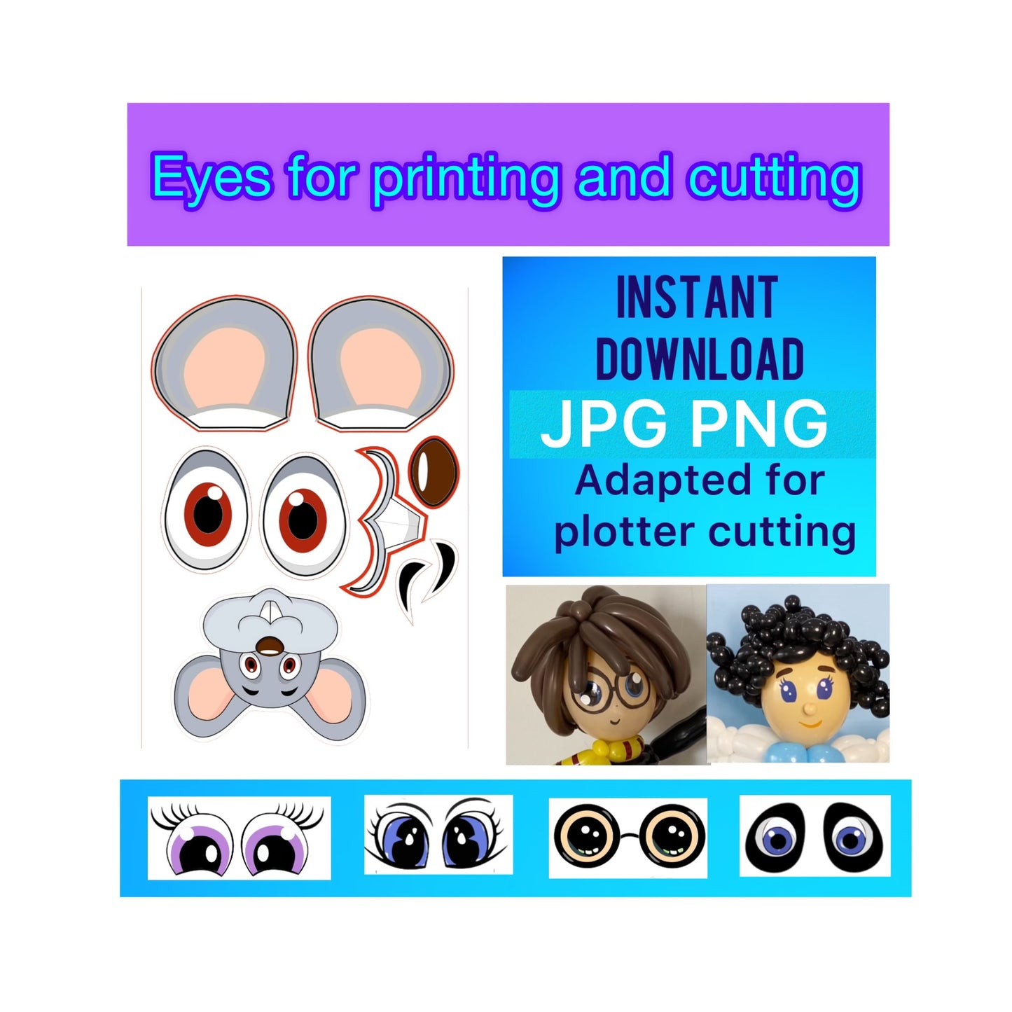 Digital stickers of mouse with false ears