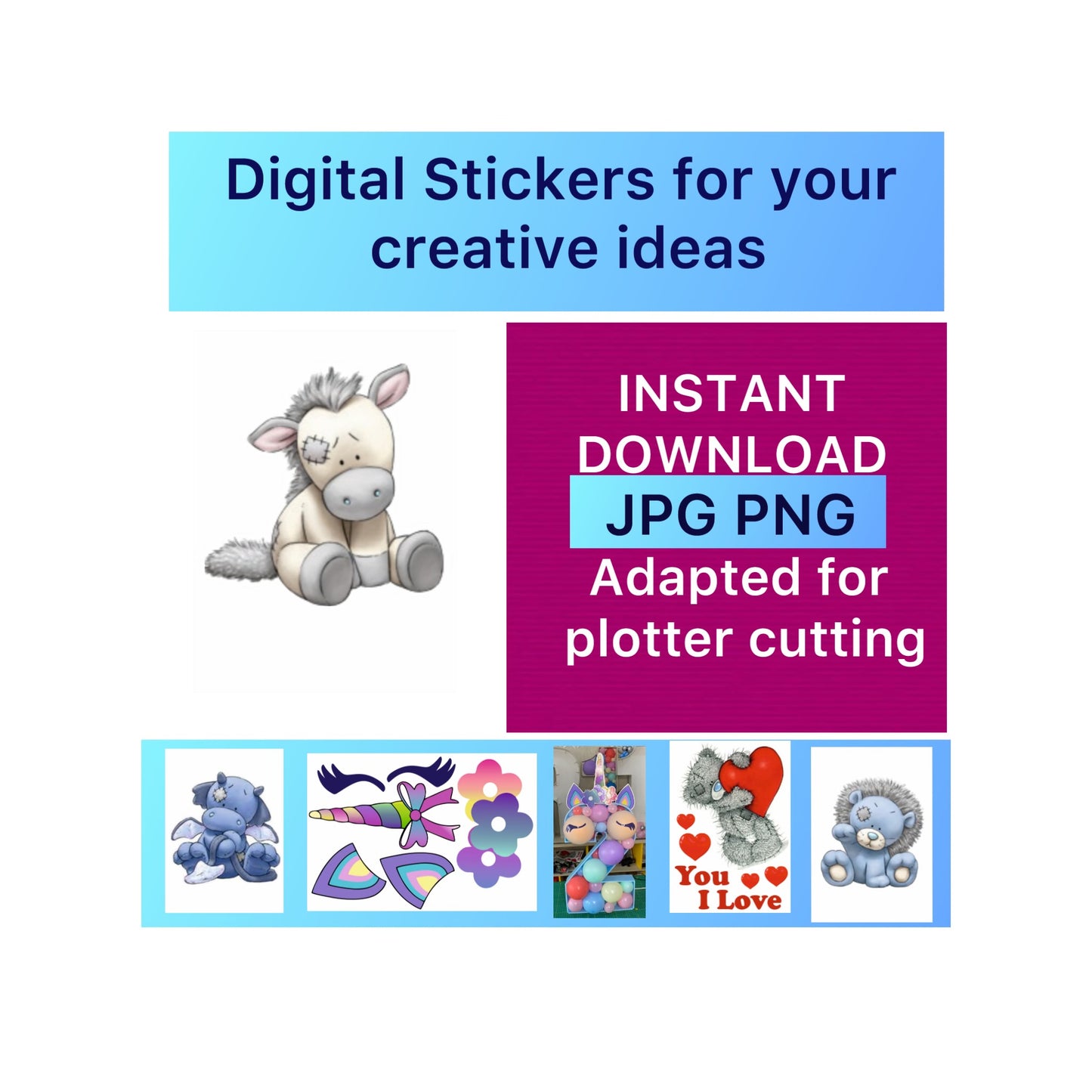 Digital stickers of Donkey