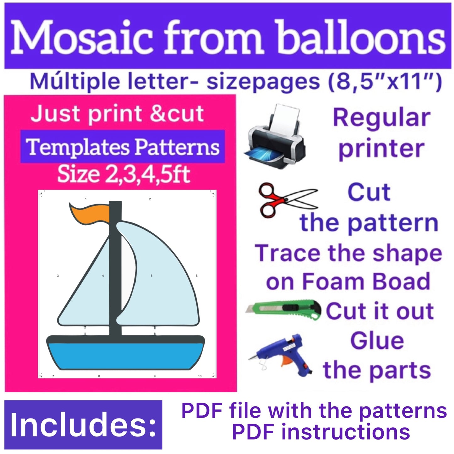 Template of Boat (All sizes are included: 2, 3, 4, 5ft.)