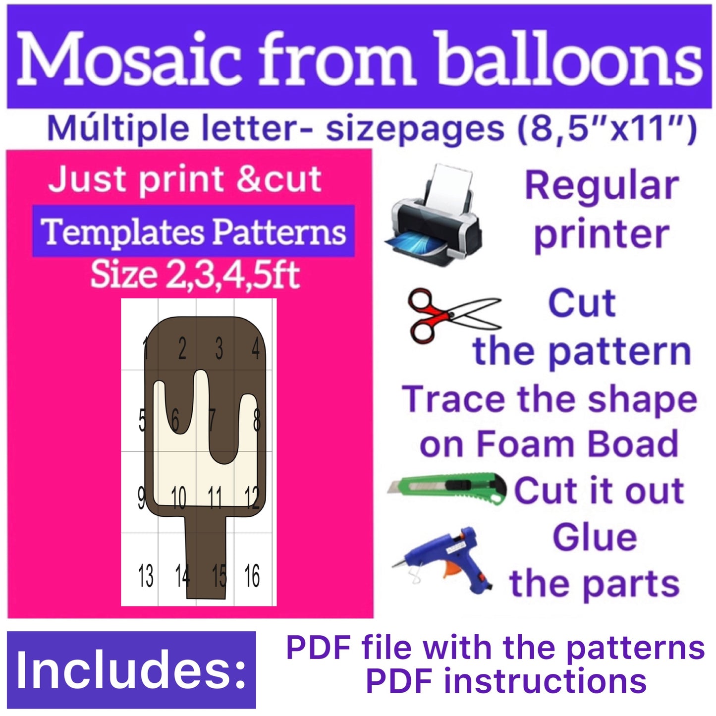 Template of Ice Cream (All sizes are included: 2, 3, 4, 5ft.)