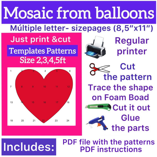 Template of Heart (All sizes are included: 2, 3, 4, 5ft.)
