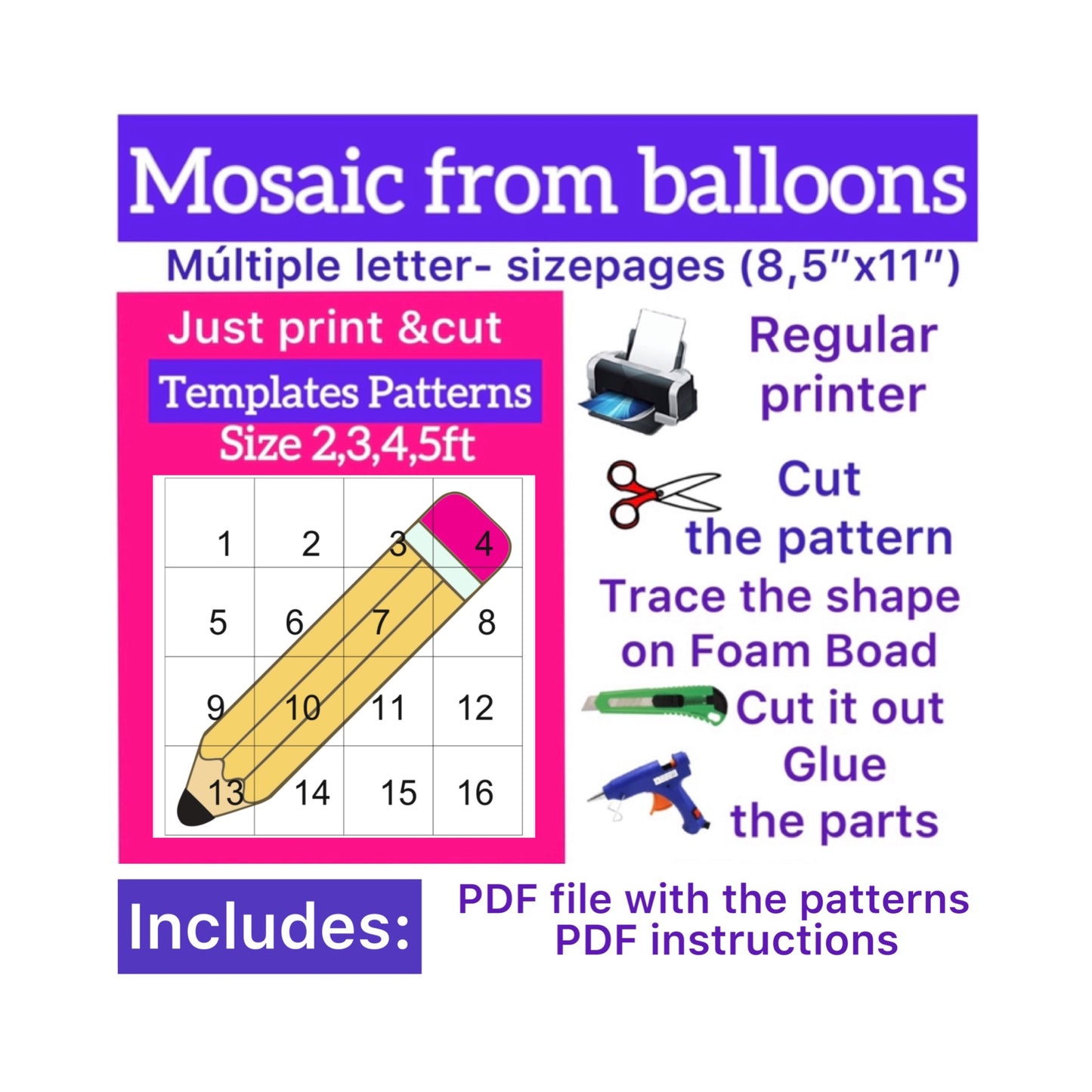 Template of  Pencil  (All sizes are included: 2, 3, 4, 5ft.)