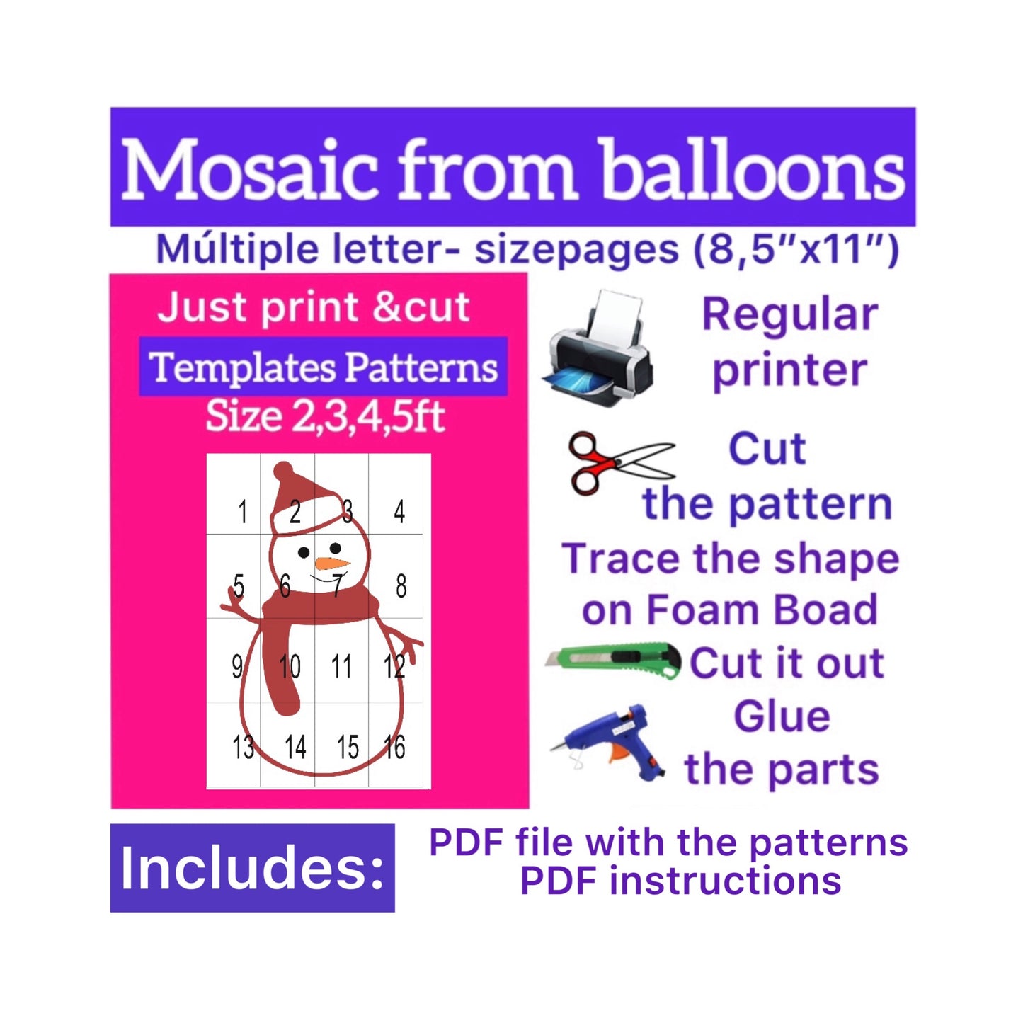 Template of Snowman  (All sizes are included: 2, 3, 4, 5ft.)