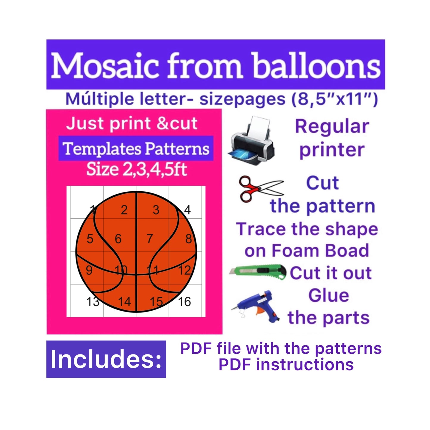 Template of  Basketball ball (All sizes are included: 2, 3, 4, 5ft.)