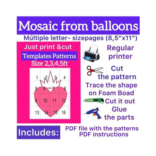 Template of heart with crown (All sizes are included: 2, 3, 4, 5ft.)