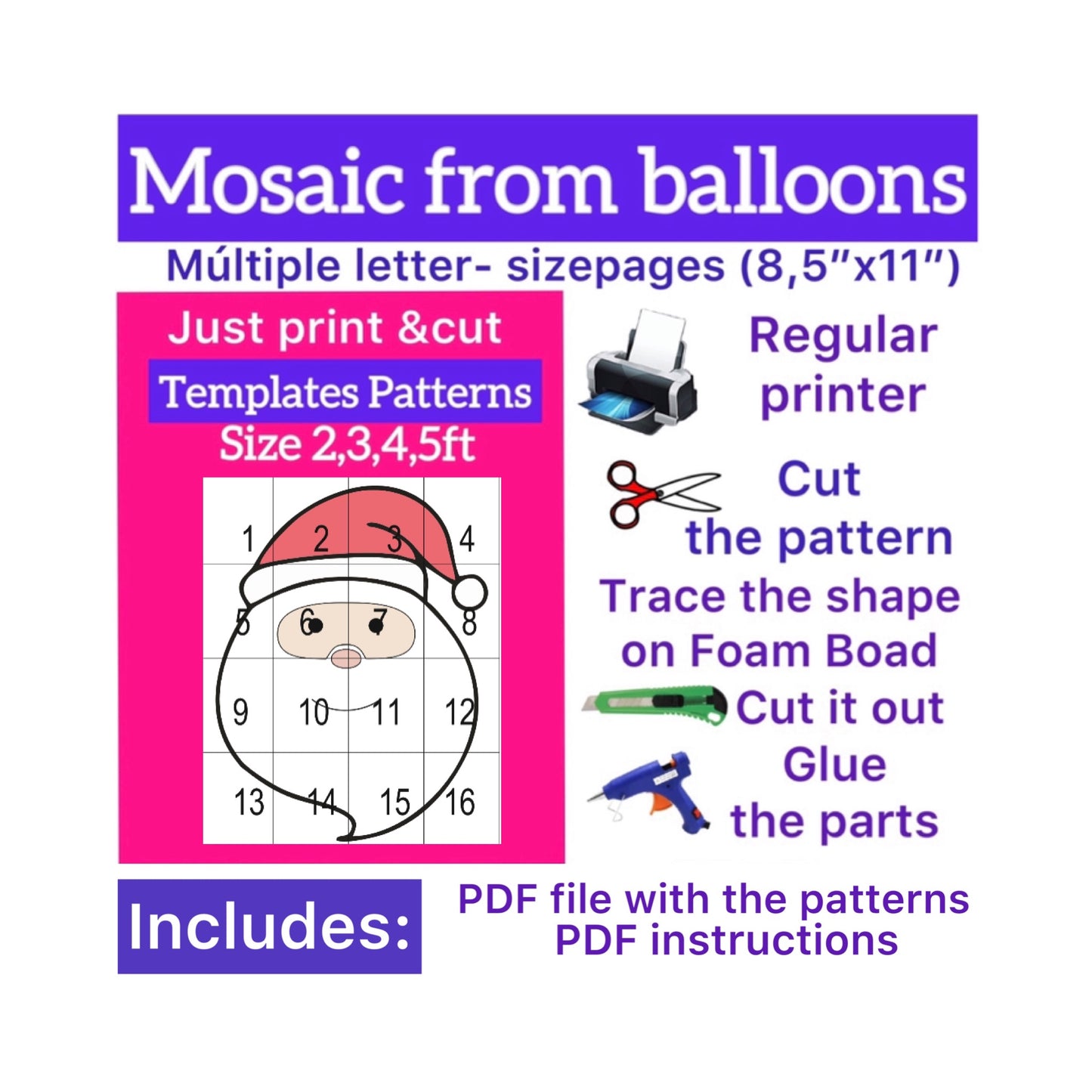 Template of Santa  (All sizes are included: 2, 3, 4, 5ft.)