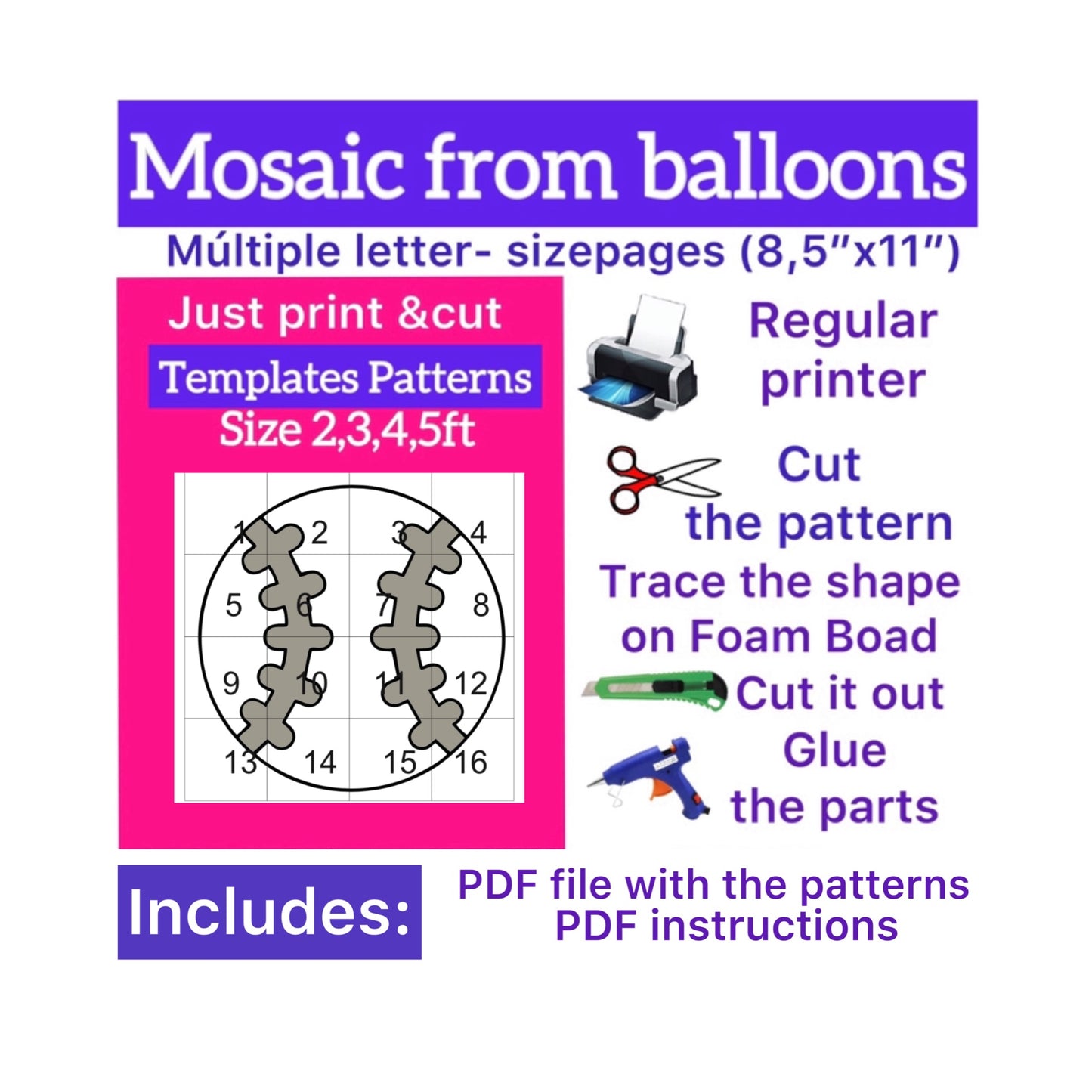 Template of  Baseball ball (All sizes are included: 2, 3, 4, 5ft.)