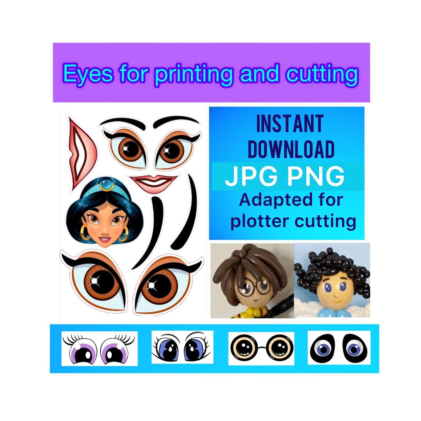 Eyes for printing and cutting  108 Jasmine (digital stickers)