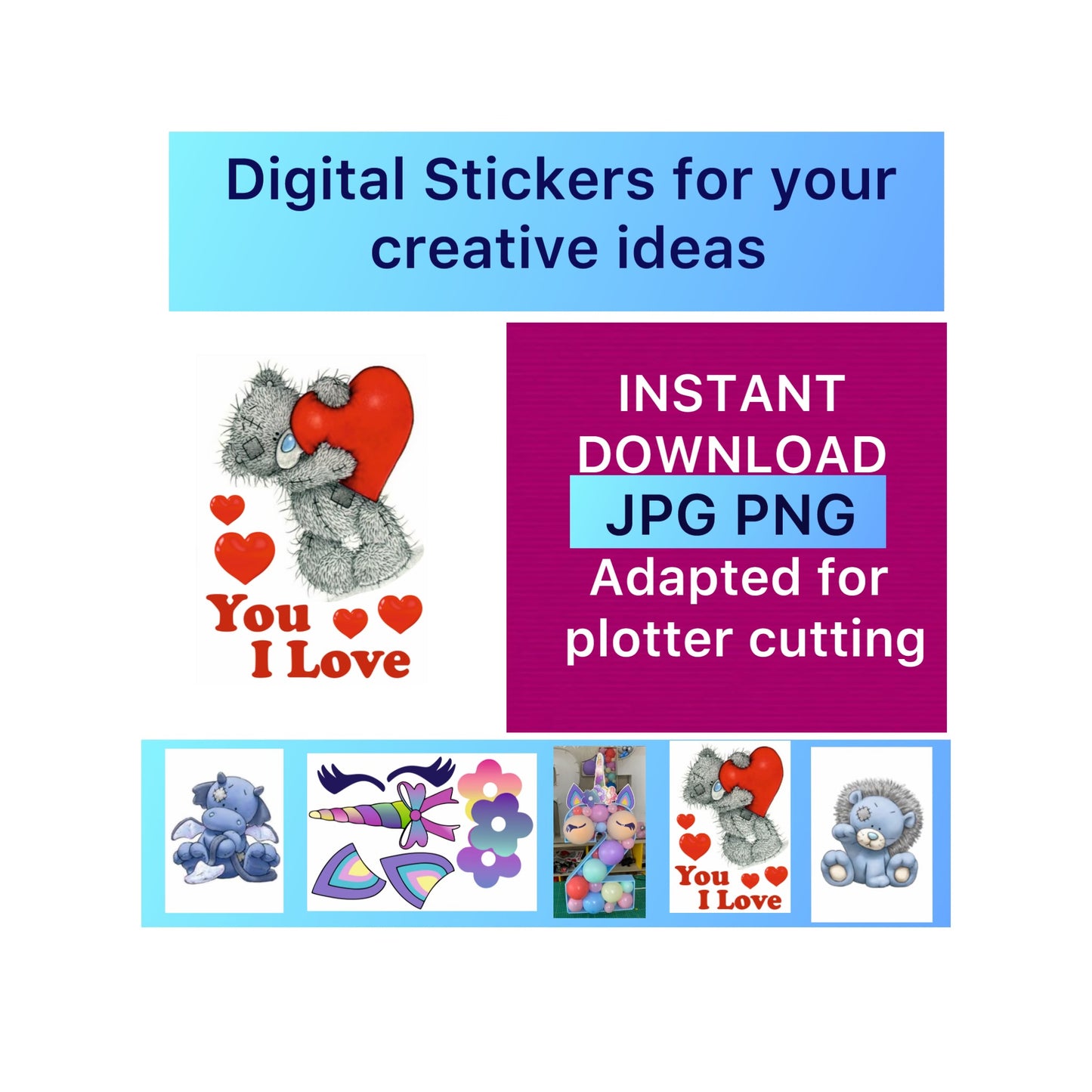 Digital stickers of Bear with a heart