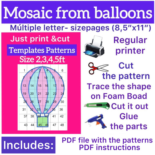 Template of Hot Air Balloon (All sizes are included: 2, 3, 4, 5ft.)