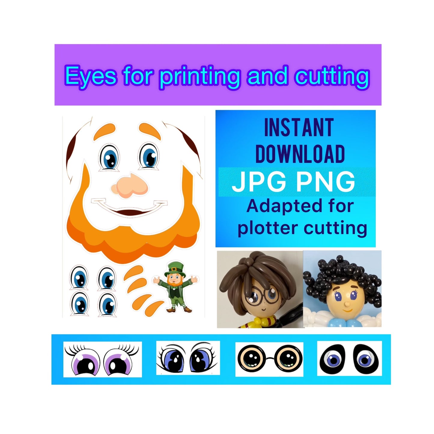 Eyes for printing and cutting Leprechaun (digital stickers)