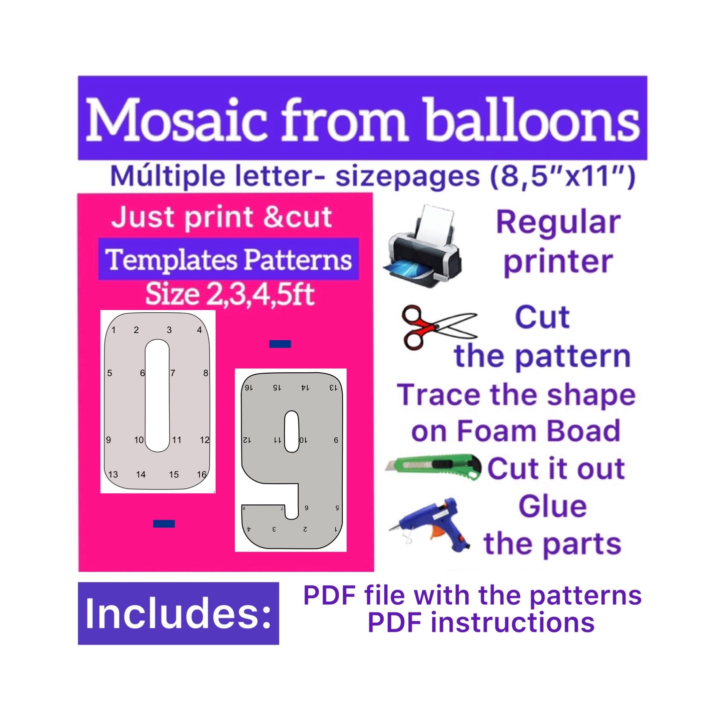 Set Templates of numbers 0- 9 (All sizes are included: 2, 3, 4, 5ft.)